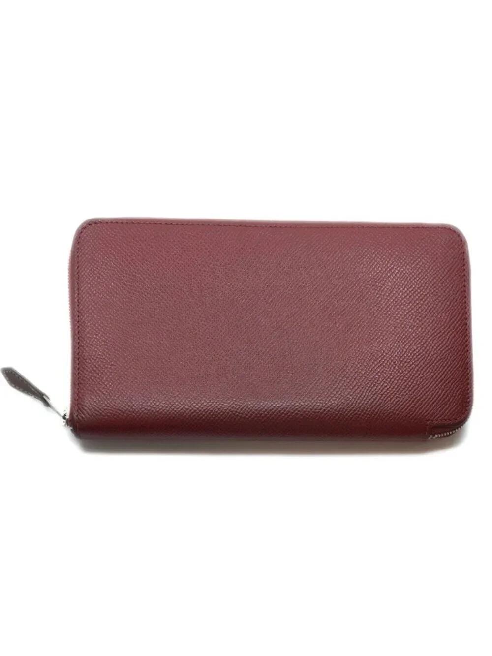 Hermes Azap Long Silk'in Bordeaux Red Silver Wallet